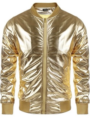 COOFANDY Gold Metallic Bomber Jacket Medium
