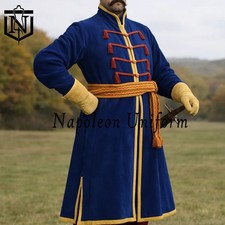 Medieval Historical Costume, Men Blue Cossack Coat, Traditional Military Tunic,