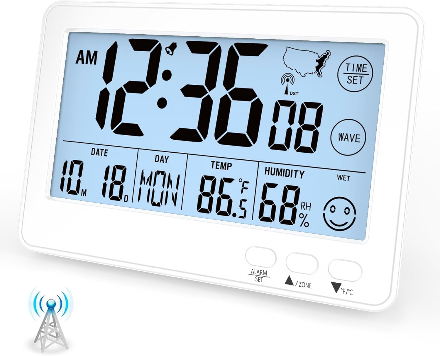 Small Desk Atomic Alarm Clock for Bedroom, Self-Calibrating 