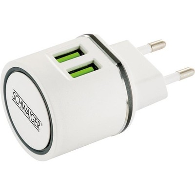 Schwaiger 230 V Ladegerät 2 x USB 2.0 für Smartphone Tablet Weiß Ladeadapter