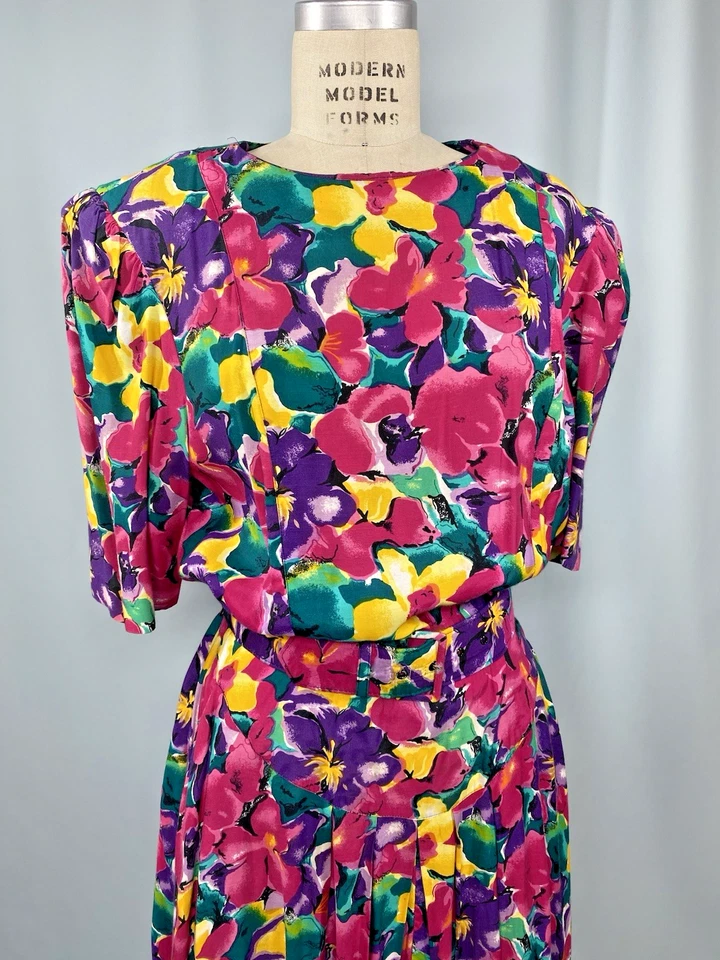 Vintage Dress SIZE XL EXTRA LARGE 11/12 floral rayon E.D. MICHAELS 80s 90s pink - Image 2 of 4