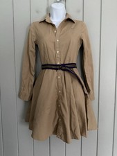 Polo Ralph Lauren Chino Shirt Dress Girls 16 Tan Belted Cotton Fit  Flare Khaki