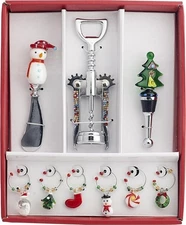 NEW!LSArts Complete 9 Piece Bar Set Wine Glass,Charms Christmas Hostess.Handmade