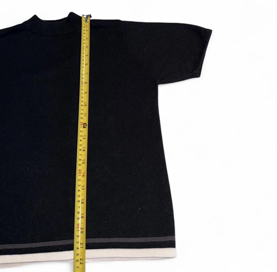 Requisitos Suéter Negro Simulado Cuello Alto Top L Manga Corta Tejido Dobladillo a Rayas Foto 2 de 4