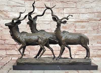 Kudu Antelope Family Gazelle African Deer Bronze Sculpture Figurine Statue