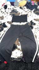 Women's Black  White 2 Piece Sweatsuit, Elastic Waist, Size L