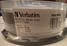 Verbatim DataLifePlus BD-R DL 50GB 6x Recordable Inkjet Hub Printable 25pk 97334
