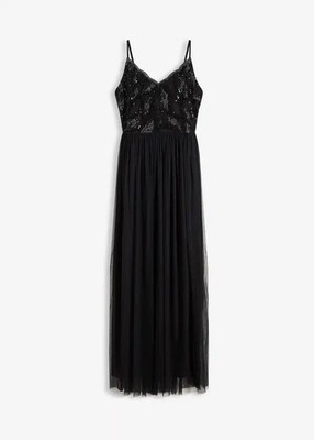 Neu Trägerkleid Gr. 46 Schwarz Damen Partykleid Maxi-Kleid Ärmellos