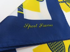 Sport Scarves 27" Square Scarf Blue Yellow TENNIS RACKETS Vintage  70s