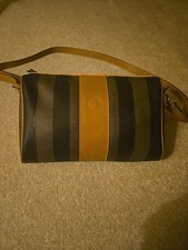 VTG Auth. Fendi PEQUIN Brown/black/Rust Trim Stripe XBody Bag/replaced Strap/XGC