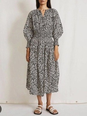 New Apiece Apart La Ventura 100% Cotton Floral Maxi Dress Black White Large $375