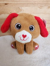 NWT Adorable Plush 8" Brown Puppy w/Red Ears and Silver Heart Accents