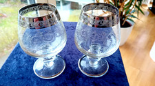 Zwei Cognacgläser - MURANO MEDICI - Platinrand - neuwertig - Höhe 13 cm