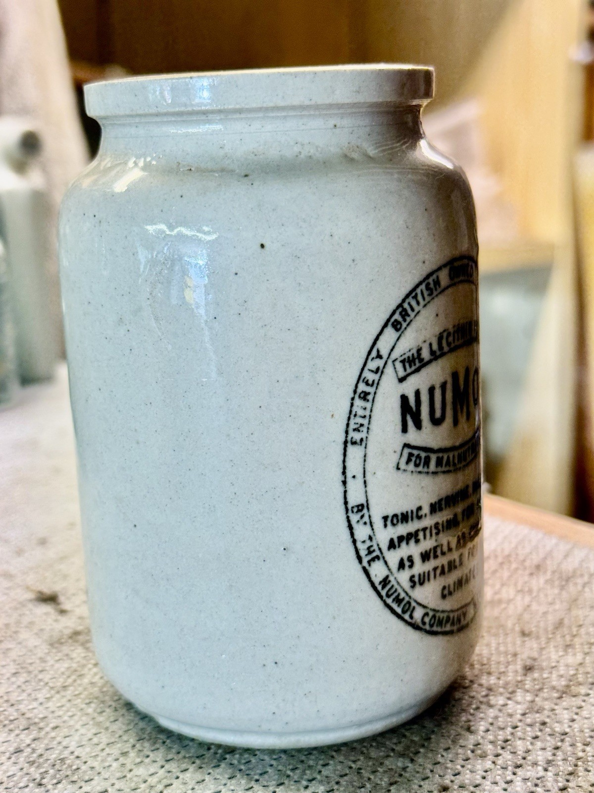 1915 Transferred Quack Cure Pot - NUMOL TONIC, NERVINE etc (K423)