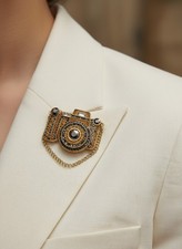 3 Dimensional Camera Brooch W/Chain