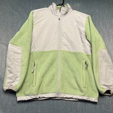 The North Face Girls Jacket Size XL Green Gray Denali Fleece Full Zip Outdoor