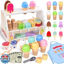 Wooden Ice Cream Toy, Ice Cream Counter Playset for Kids, Toddler