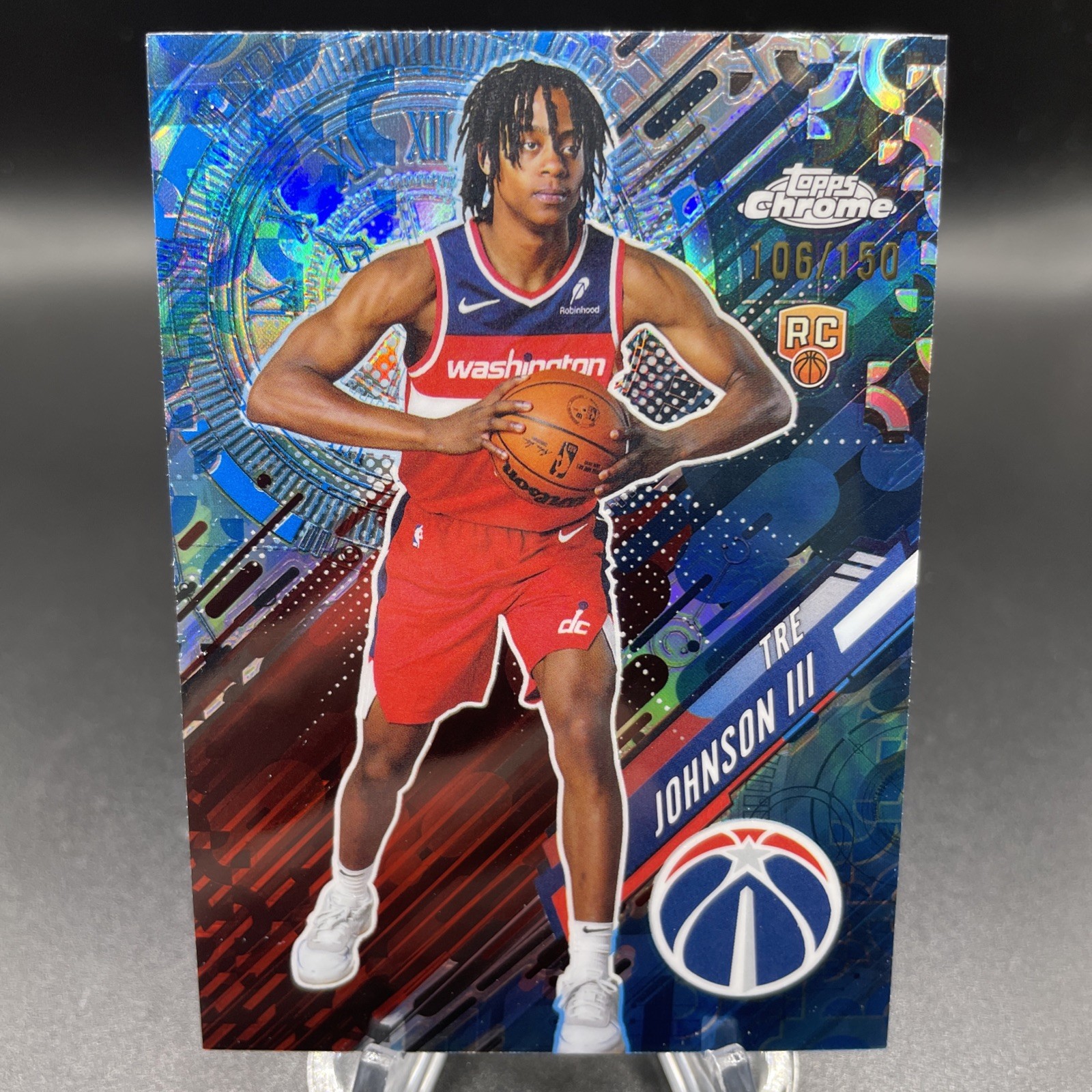 2025-26 Topps Chrome NBA Tre Johnson III Go Time Blue Refractor /150 Color Match