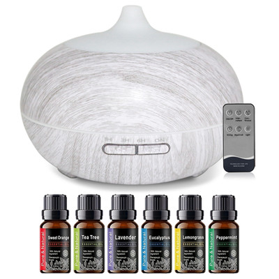 550ml Humidifier Essential Oil Diffuser with Remote Control 7 Color LED 6 Oils