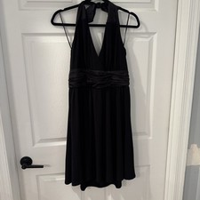 MAX AND CLEO Womens Black Stretch  Ruched Waist Dress Size 12 Skater A-line