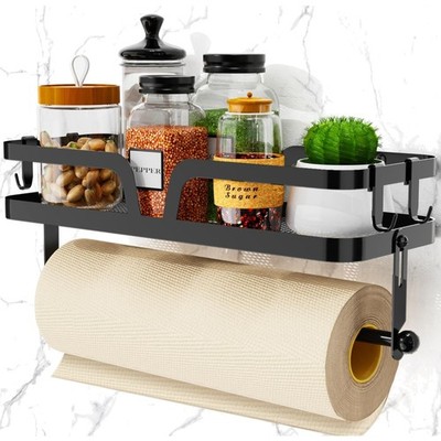 Schwarzer Küchenrollenhalter Ohne Bohren & Gewürzregal 32cm Edelstahl, Multif...