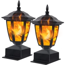 Dynaming Solar Flame Post Lights Outdoor, Solar Powered Lamps Fence Post Cap ...