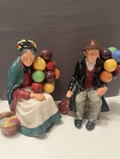 Royal Doulton Seated Balloon Man and Lady Rare and Collectible Figurine Vintage