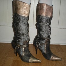 Wild Rose Womens Silver Gold Metallic Reptile Knee High Stiletto Boots Size 9