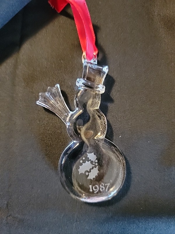 Orrefors Crystal Christmas Ornament Snowman  1987  - Vintage