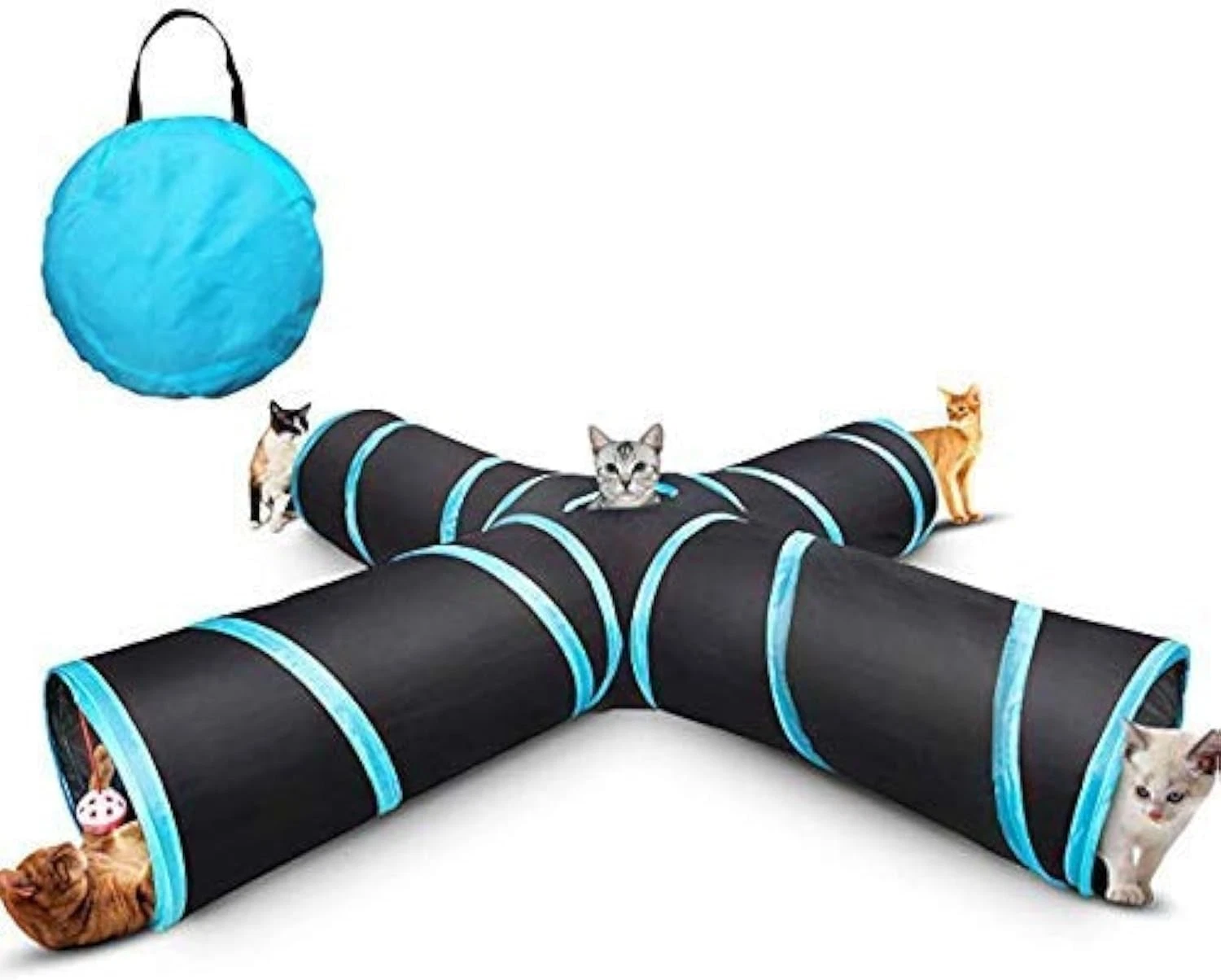 Cat Tunnel Collapsible Crinkle Tube Indoor Outdoor Toy with Storage Bag