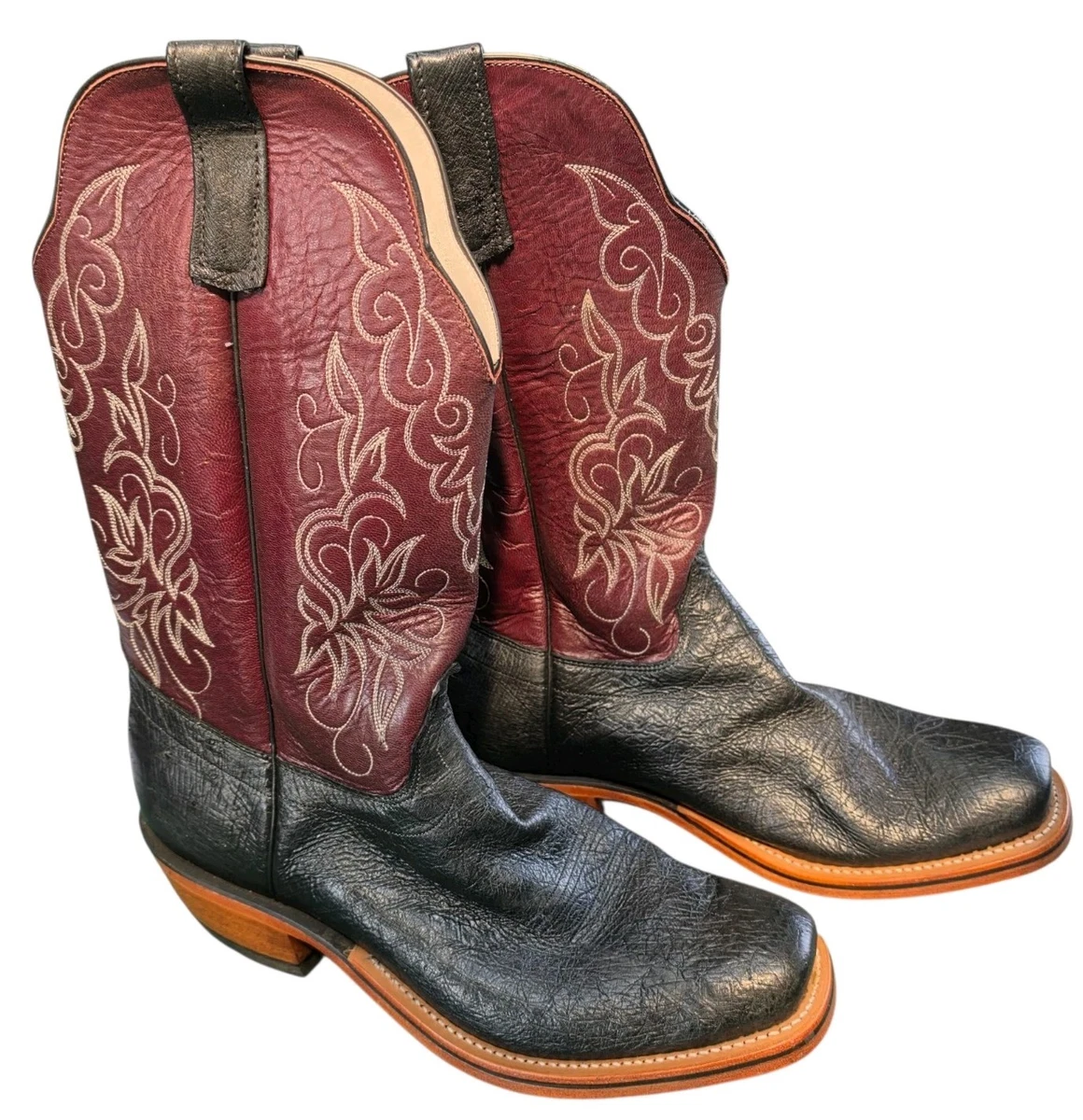Olathe Boot Company Vintage Western Cowboy Boots Mens 10D Black Burgundy USA Men main image 2