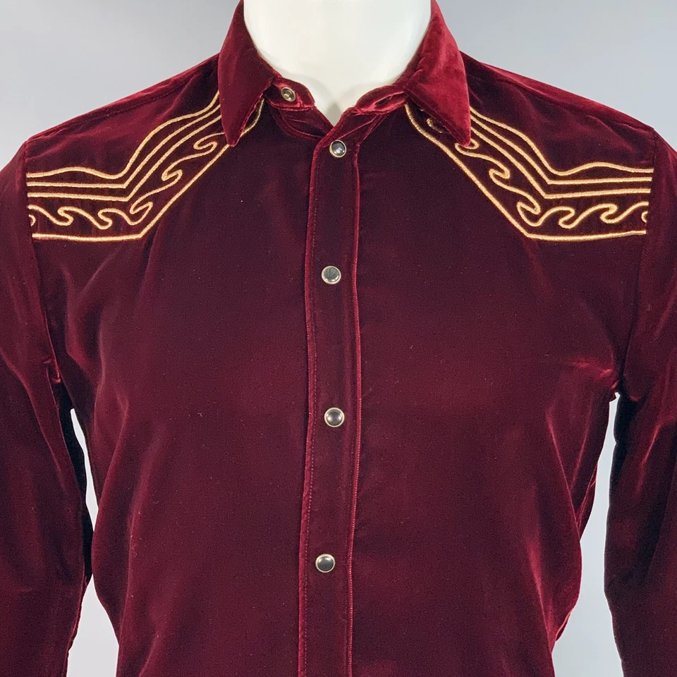 Camisa Occidental Manga Larga Terciopelo Borgoña Dorado Talla M SAINT LAURENT AW18 Foto 2 de 4