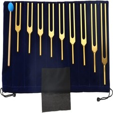9Packs Gold Solfeggio Tuning Fork Set with Silicone Hammer Bag For Healing
