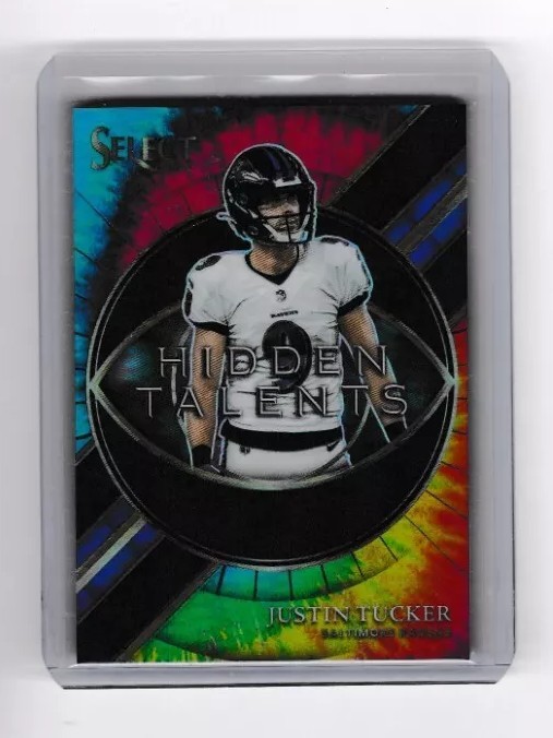 2021 Panini Select Hidden Talents Tie-Dye Prizm Justin Tucker HT-6 15/25