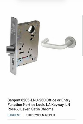 SARGENT 8205 LN J 26D Mortise Lock Satin Chrome Heavy Duty Commercial