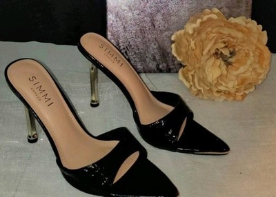 Simmi London SZ 7 Black Torez Croc Slipon 4 inch Pointed Toe Stiletto Gold Heels