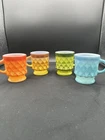 VTG Fire King Kimberly Diamond Pattern Coffee Mug Cup Set Of 4 Colors