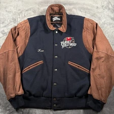 Vintage 90s Orlando Planet Hollywood Varsity Jacket Mens L Blue Brown Outdoor