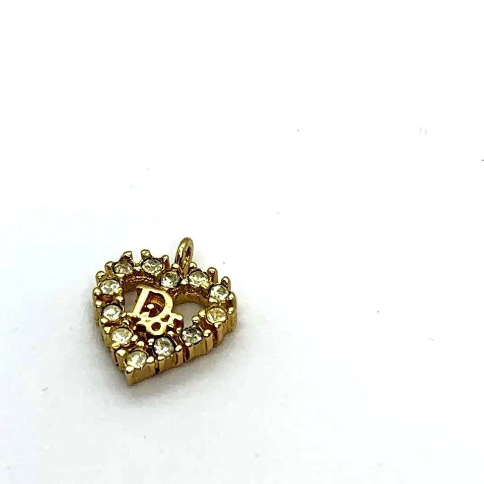 Christian Dior Heart Linestone Pendant Necklace Gold Chain Heart Frame Accessory - Image 4 of 4