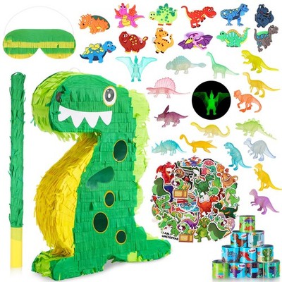 Hanaive 141 Pcs Dinosaur Piñata Party Set with Blindfold, Baton, Dino Favors
