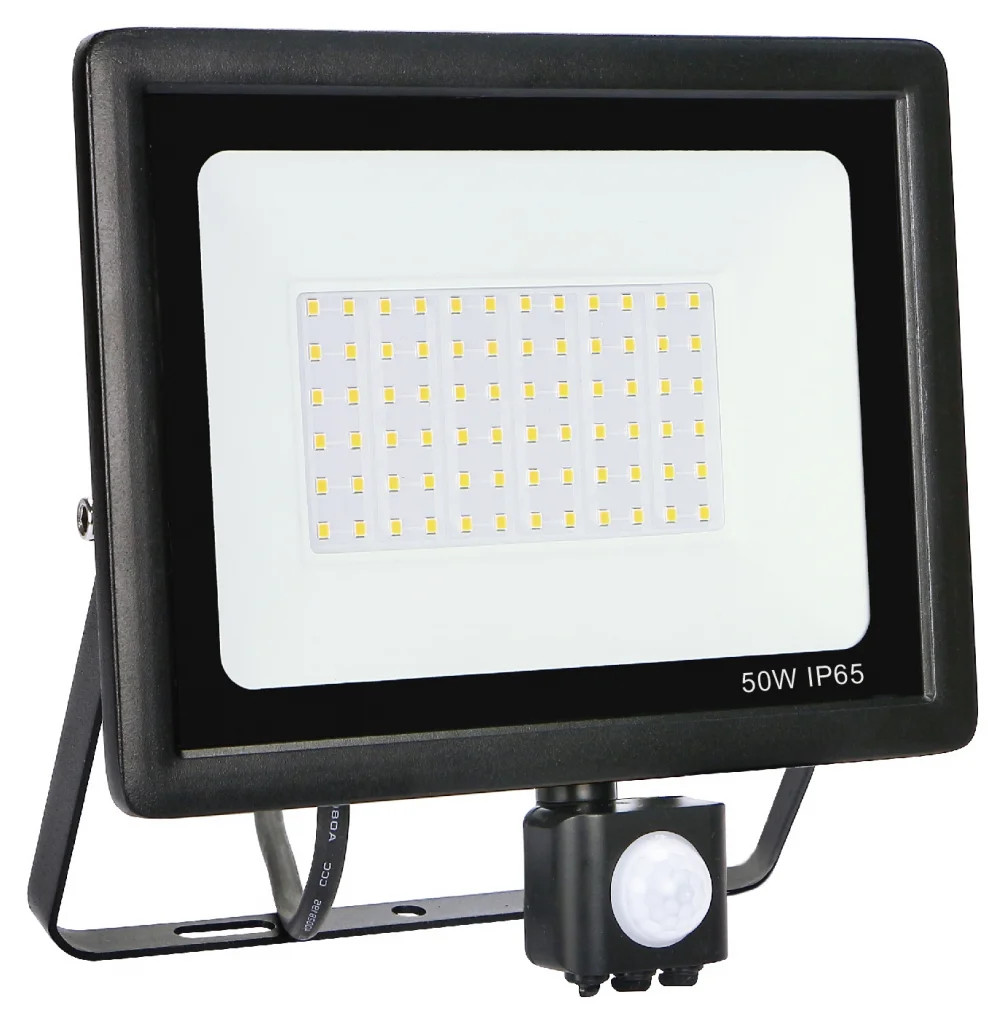 Outdoor Light Black 50w LED Slim Floodlight IP54 PIR Motion Sensor 3500lm 6500K