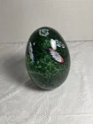 VTG Murano Millefiori Egg Blown Art Glass Paperweight 4" Blue Green White Floral