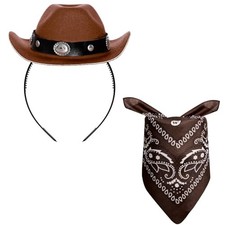 Cowboy Hat Headband Cowgirl Mini Hat Headbands with Bandana for Brown Classic