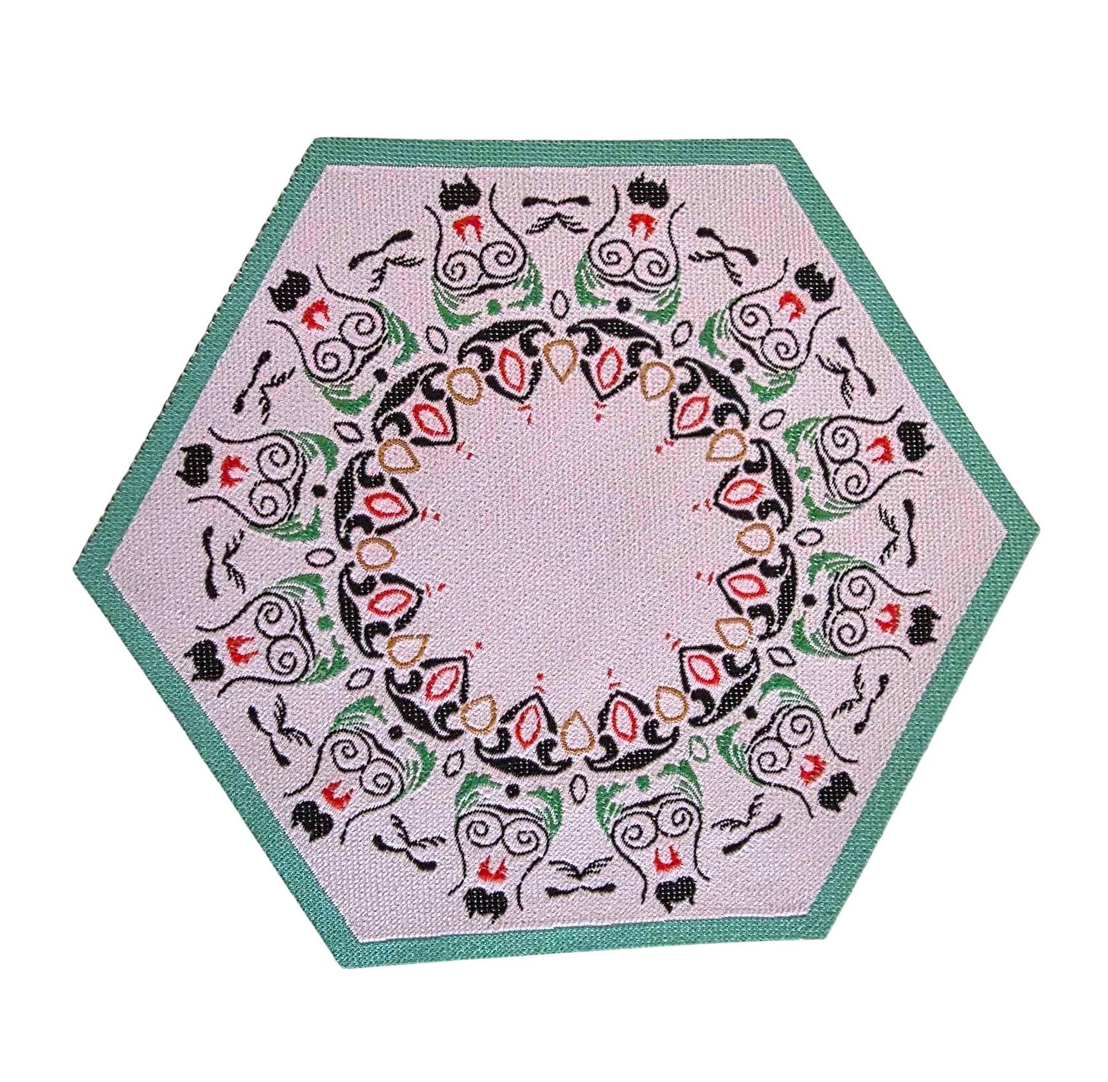 Dolls House Folk Art Rug Octagonal Miniature Floor Accessory Small