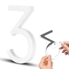 4 Inch Self-adhesive House Numbers, Modern Floating 4 Inch Number 3 White