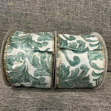 Two Spools of 2.5  x 20 ft Wired Ribbon. Green And White.Christmas, Wedding