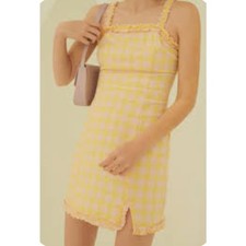 Urban Outfitters Wren Gingham Check Mini Dress Ruffle Trim Smocked Sz S SOLD OUT