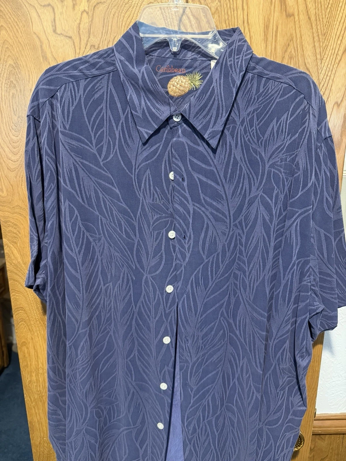 Caribbean Men's Blue Floral Short Sleeve Collared Shirt XL