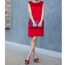 Taylor Red Rosette Neckline Sheath Dress 2024M Heartbred Red Size 10 NWT