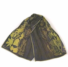 Rare Vera Newman Scarf Acetate Brown Green Fade Leaf Rectangle 14x43" Japan VTG